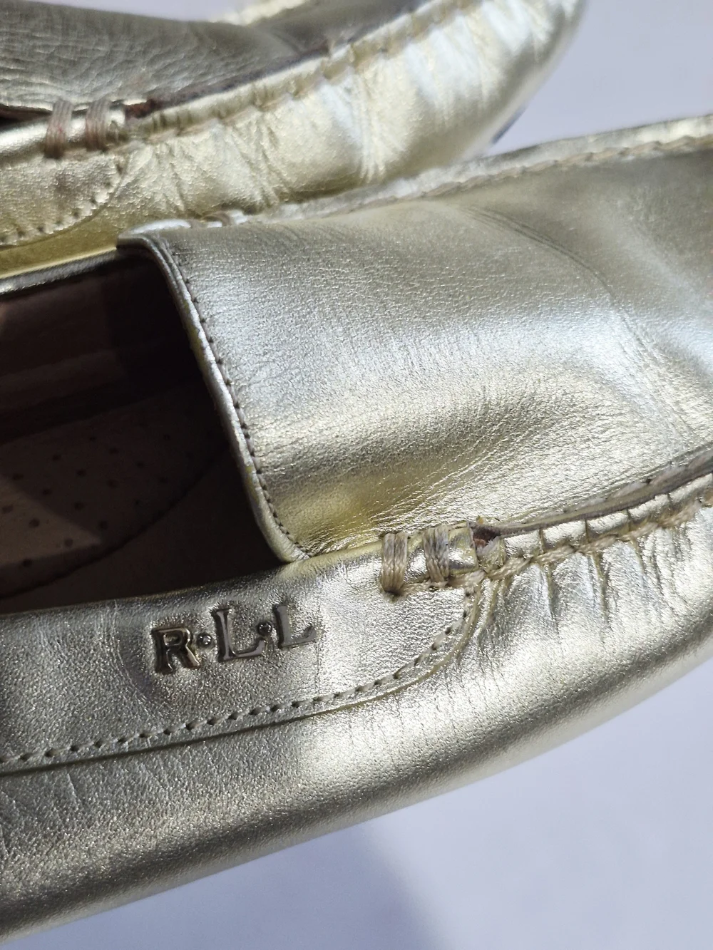 Metallic Gold Leather Driving Loafers for Women Size 6.5